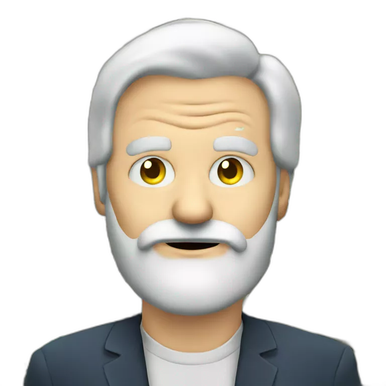 old white guy with beard and dollar signs in his eyes with chart going upwards behind him