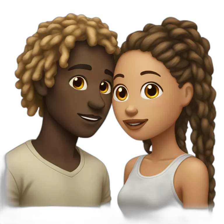 Light skinned man with locs kiss dark skinned girl with acne