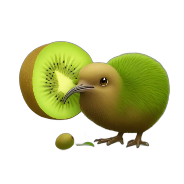 Oiseau kiwi qui mange un kiwi