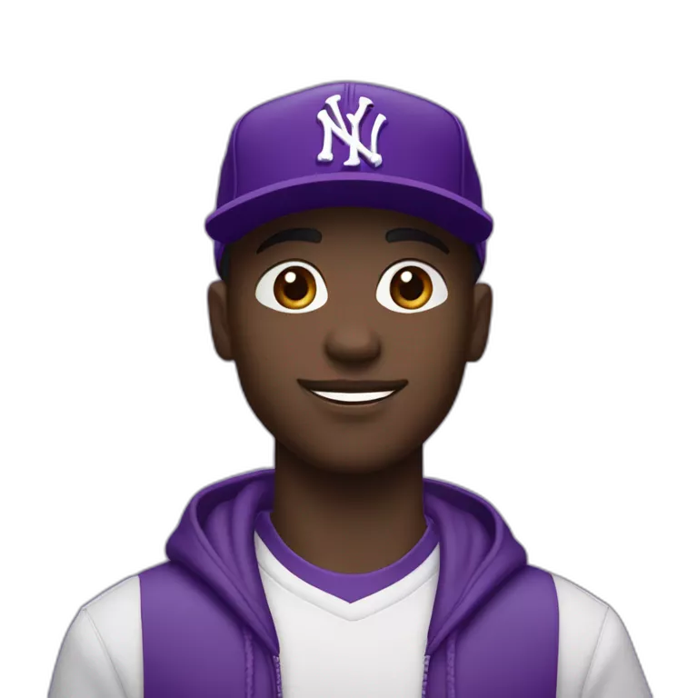 Young, dark-skinned guy in violet attire, wearing a violet NY cap and rocking violet Jordan 4s. 🟣🧢👟