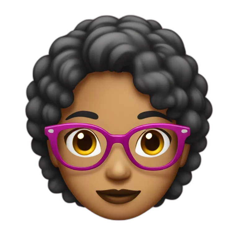 Chica delgada, pelo negro liso hasta los hombros con lentes rosados
