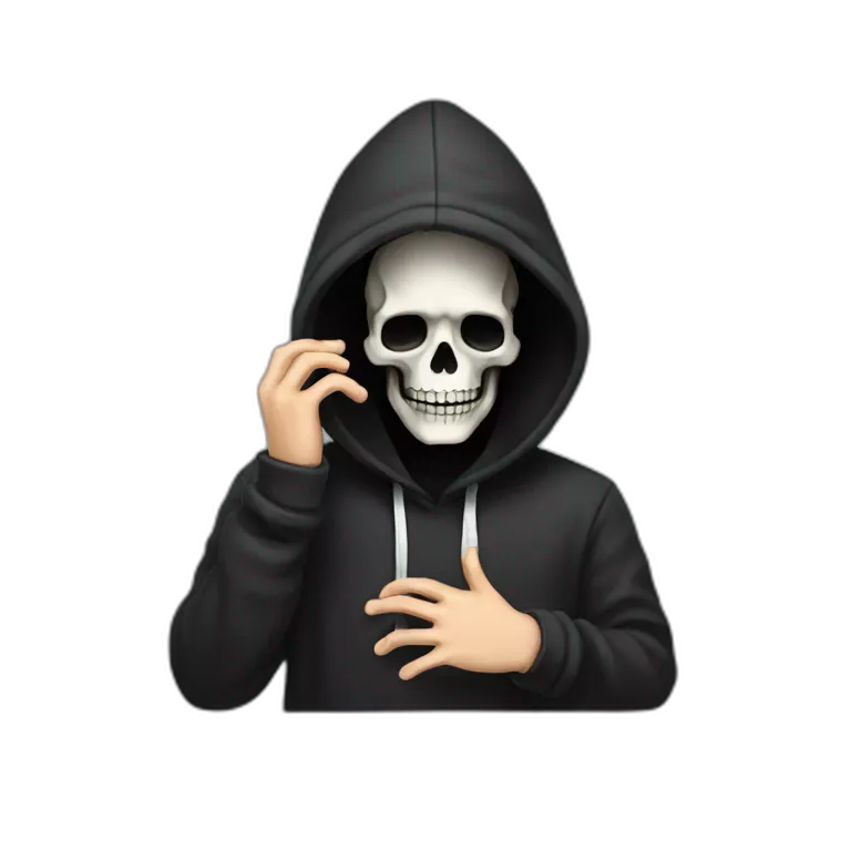 Skeleton programmer in black hoodie get face palm