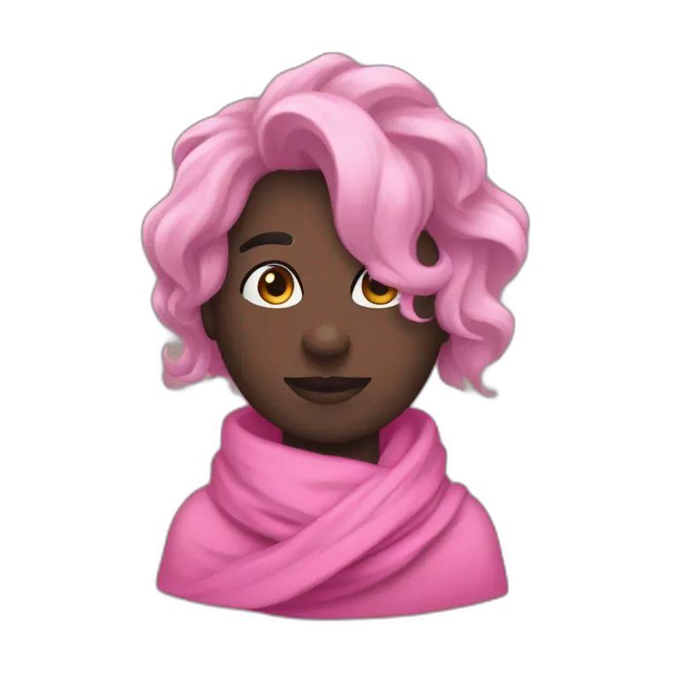 Esta imagen es un dibujo de un personaje con el pelo puntiagudo y una bufanda. El personaje tiene una bufanda rosa alrededor del cuello. El personaje tiene el pelo puntiagudo que es negro