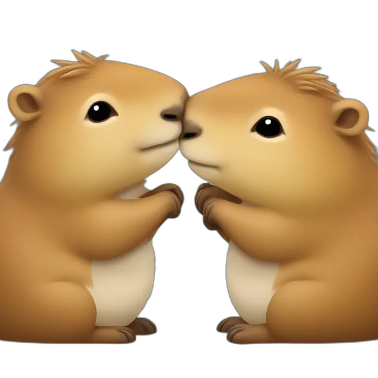 two happy capybaras hugging each other