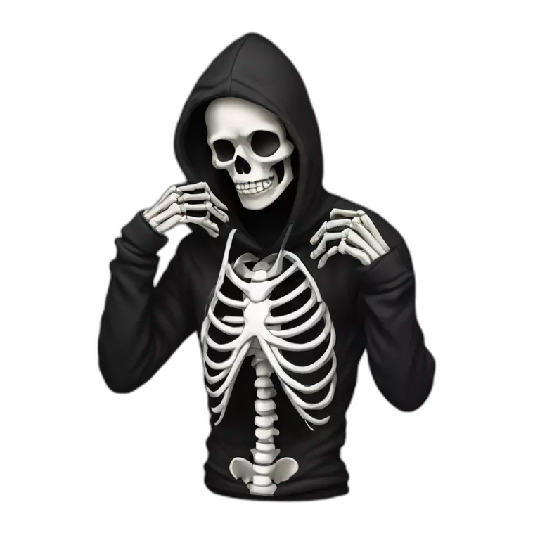 facepalm skeleton in black hoodie