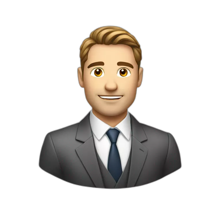 handsome lawyer emojish style white background standing alone in suit in office like headshot style photo no additional assets just him alone and don't add animation style on it make him