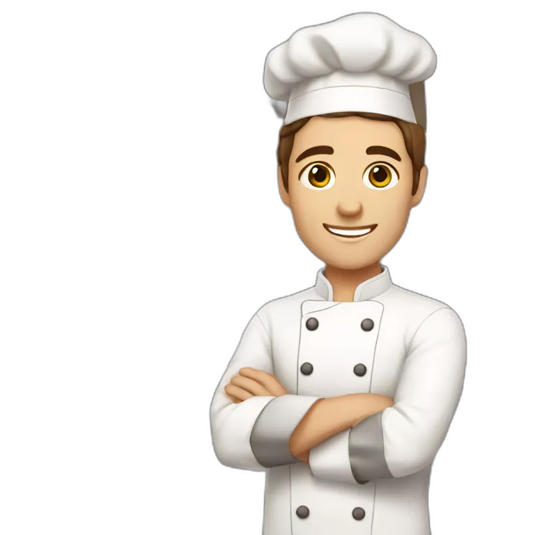 Male Chef, White skin color, short brown hair, baking some desserts