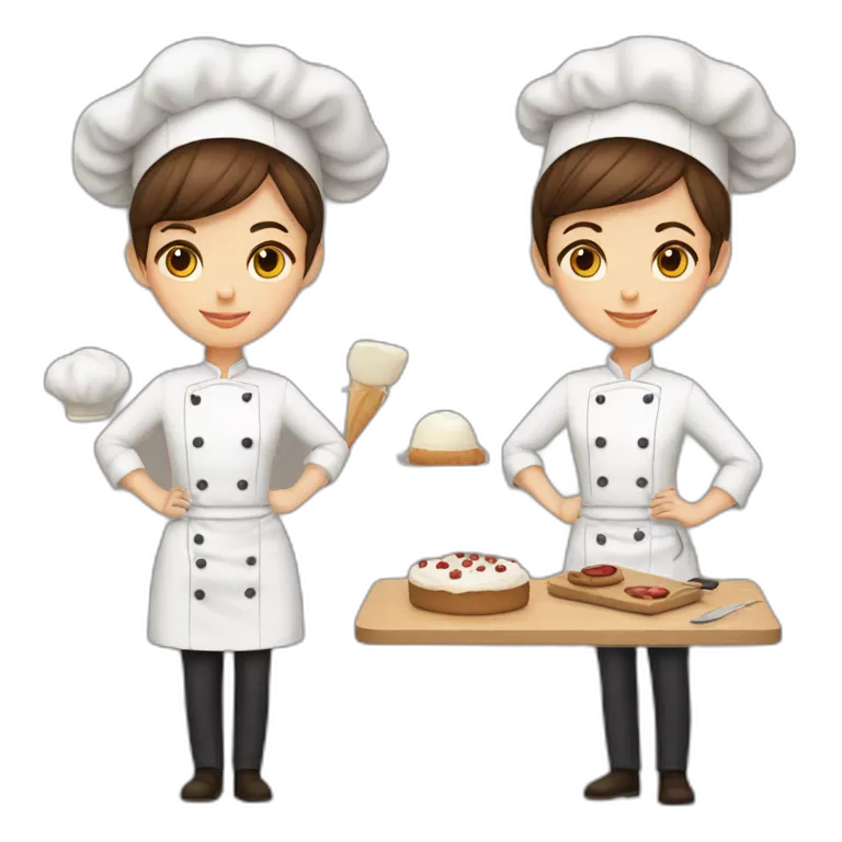 Chef, White skin color, short brown hair, baking some desserts