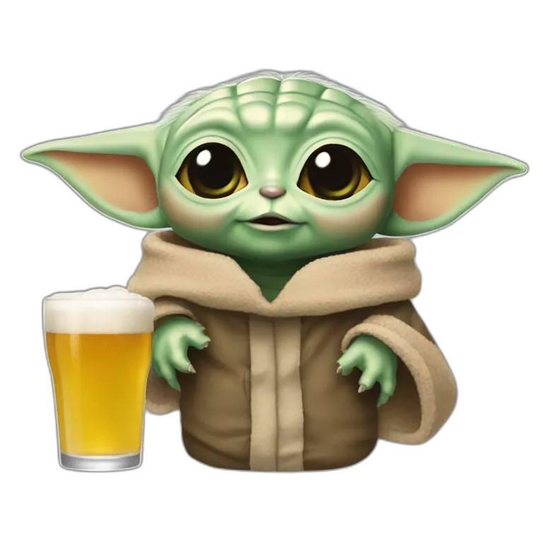 Baby yoda buvant une bierre