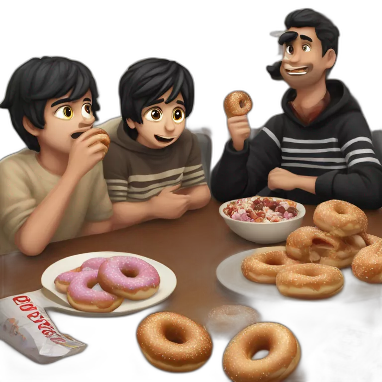 boys eating donuts at table
