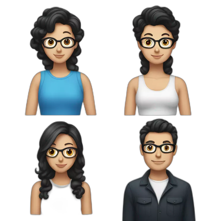 A couple hugging each other, where there is a white Boy with black hair and curlers, and with glasses on, wearing a shir, and a white girl with long brown hair wearing a blue diver