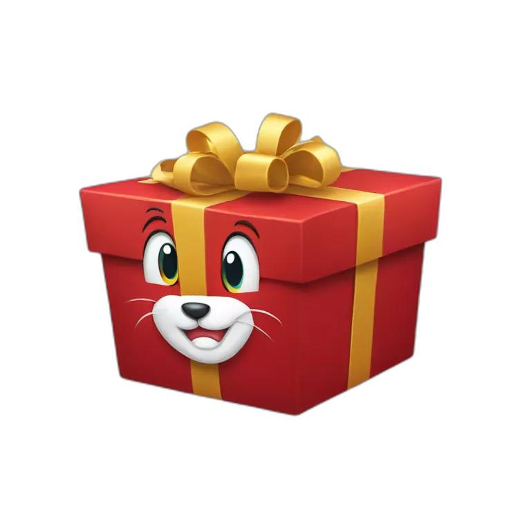 Tom from tom and jerry holding a red christmas present