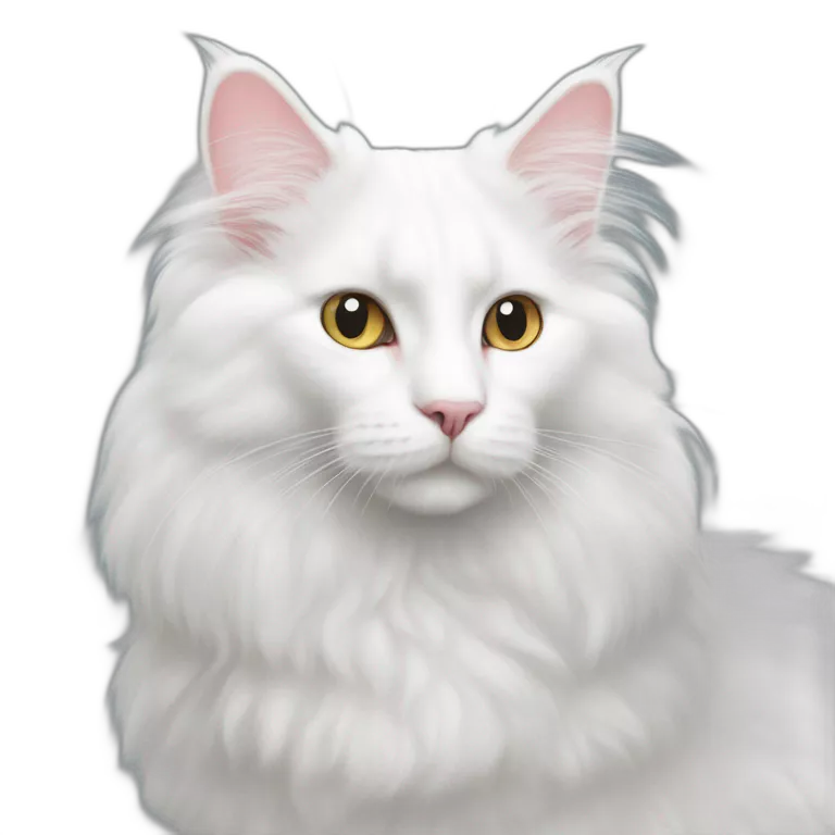 White Turkish Angora Fluffy Cat Sits