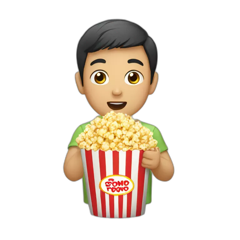asian boy eating popcorn