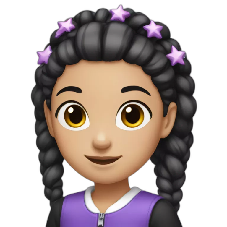 girl with black twintails, black jacket and white top, purple stars in her hair