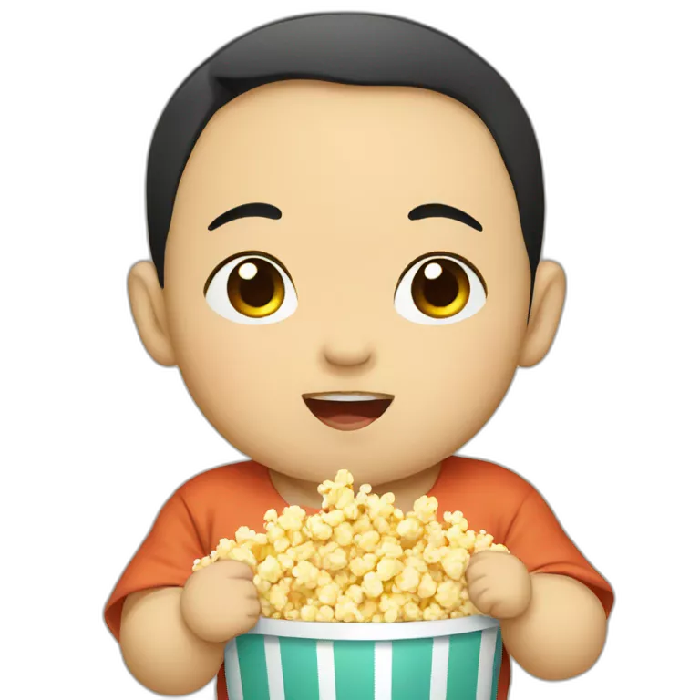 asian baby boy eating popcorn