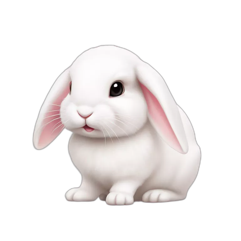 white baby rabbit sticking out its tongue on a pink background