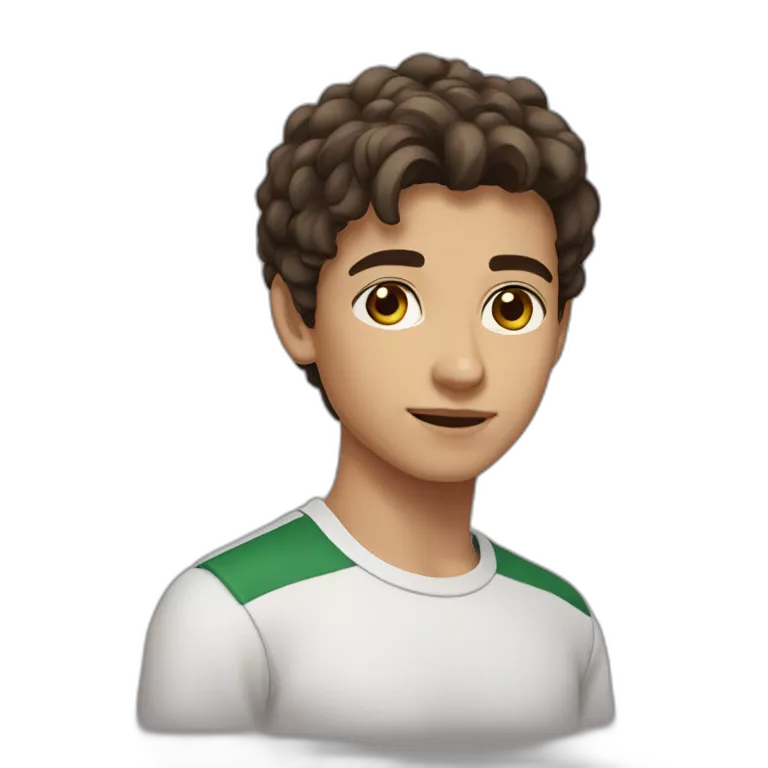 make a 14 years old algerian boy with 2 brown eyes a medium size nose with brown hair not smooth with not big cheeks