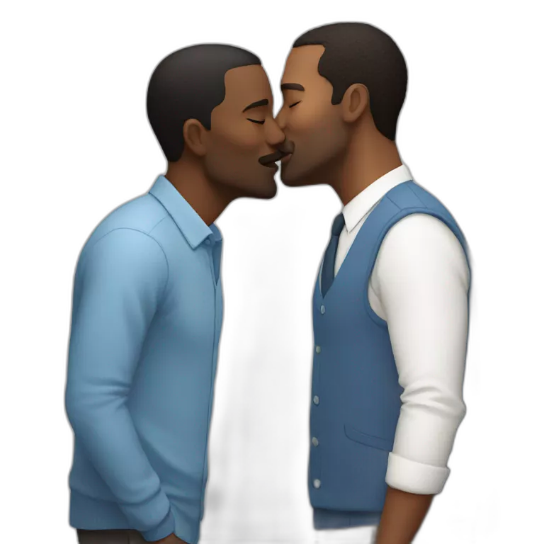 50 years old white bold guy kisses a 50 years old black bold  guy