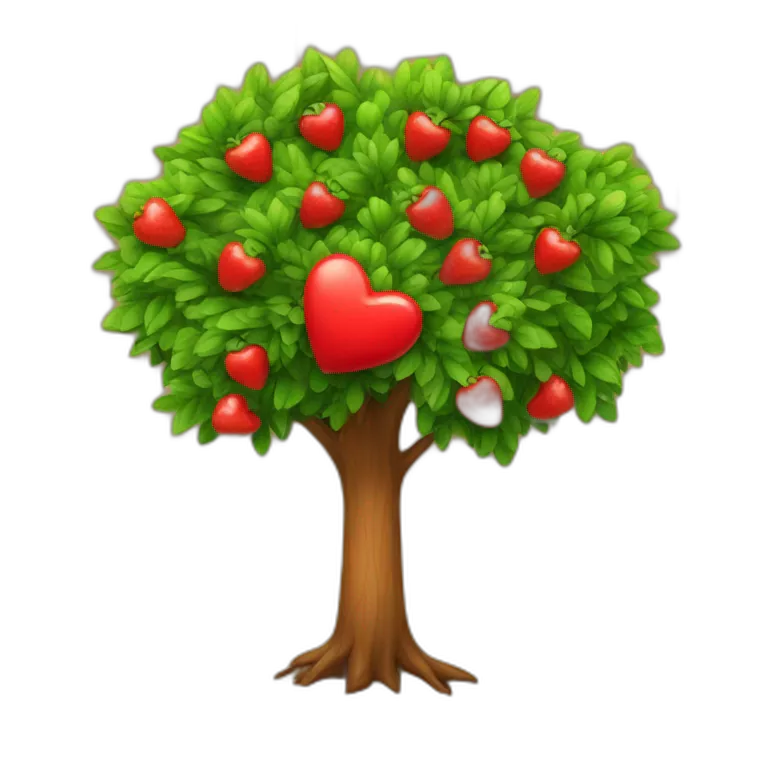A tree whith wooden red heart fruits