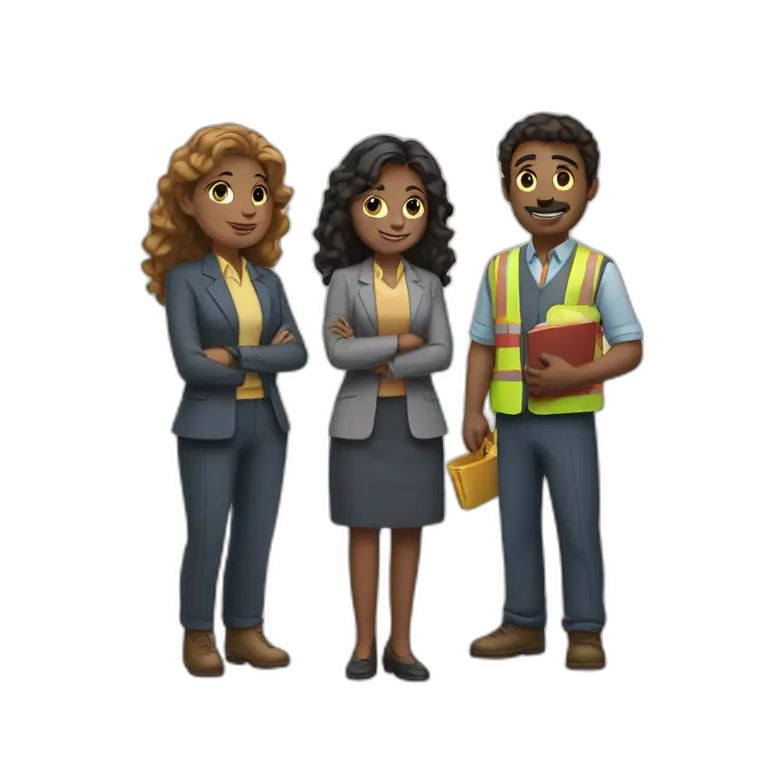 a group of three people working together