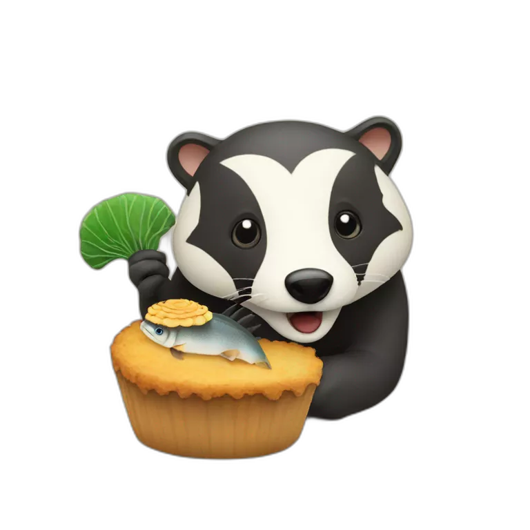 A badger with a Fish Cake with Swirl