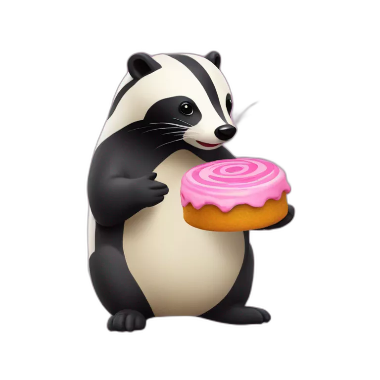 A badger with a Fish Cake with pink Swirl