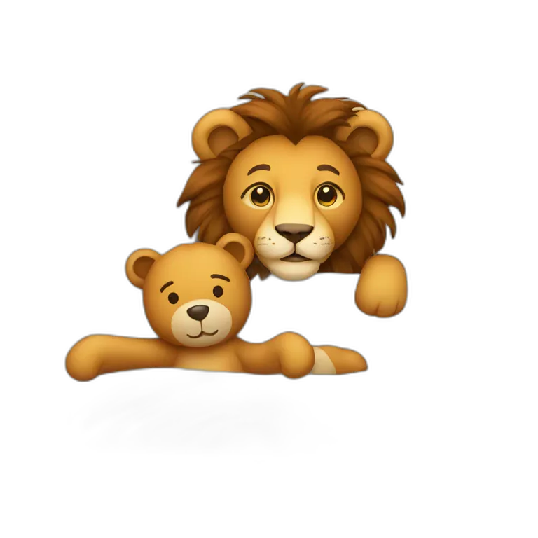 Cartoon Lion and teddy bear together in bed