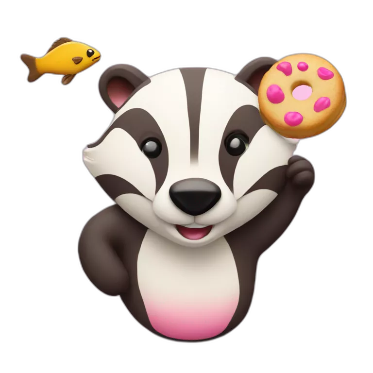A badger with a Fish cookie with pink Swirl