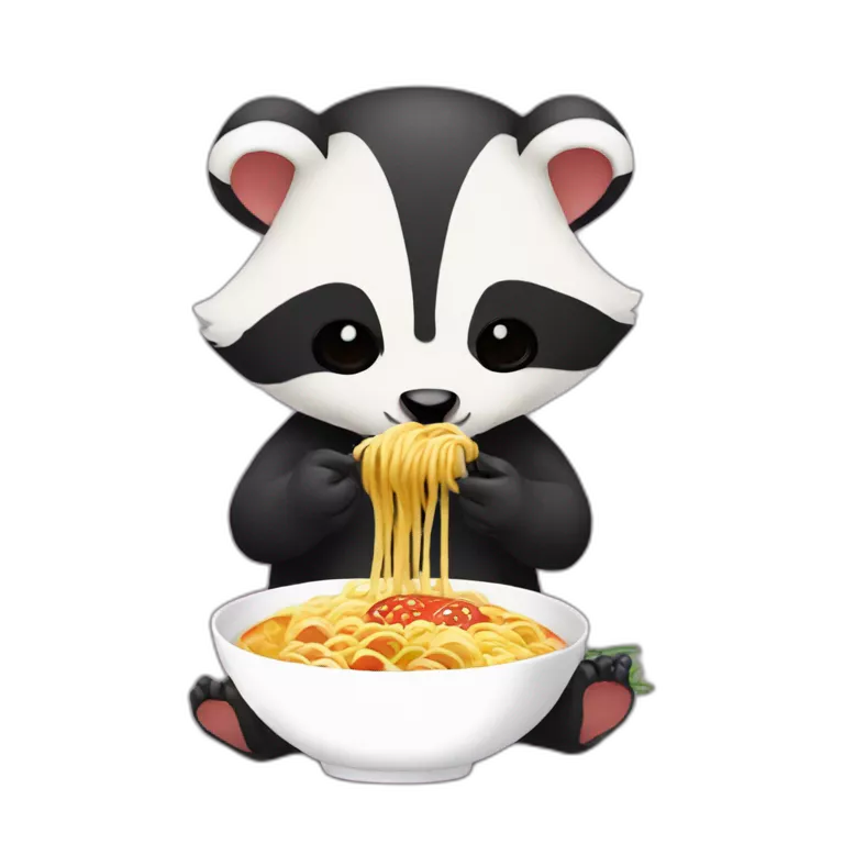 A badger eating ramen with a narutomaki