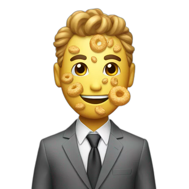 cereal mascot wearing a nice suit with a bowl of cereal for a head