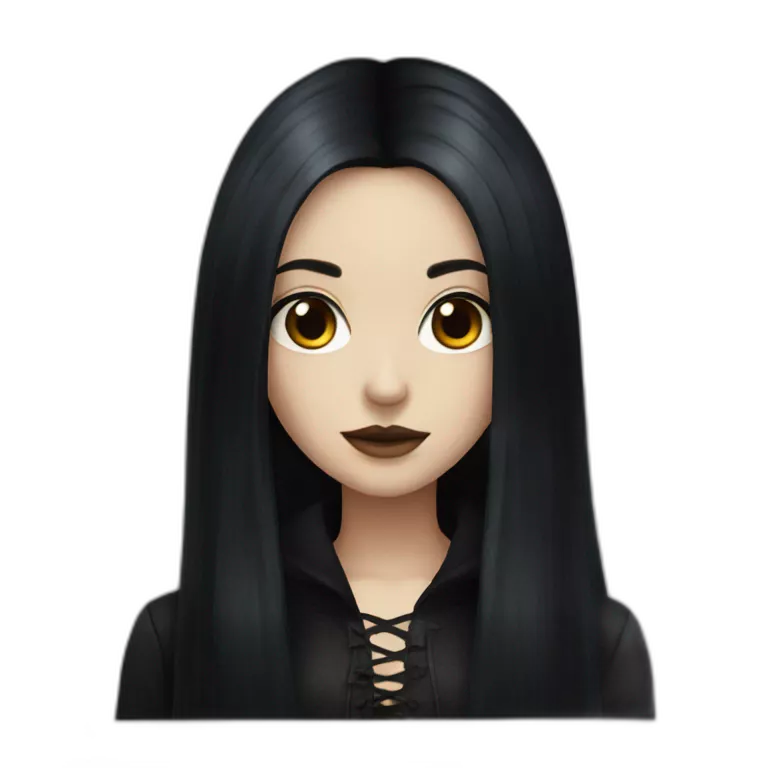 Gothic girl long black hair with brown eyes