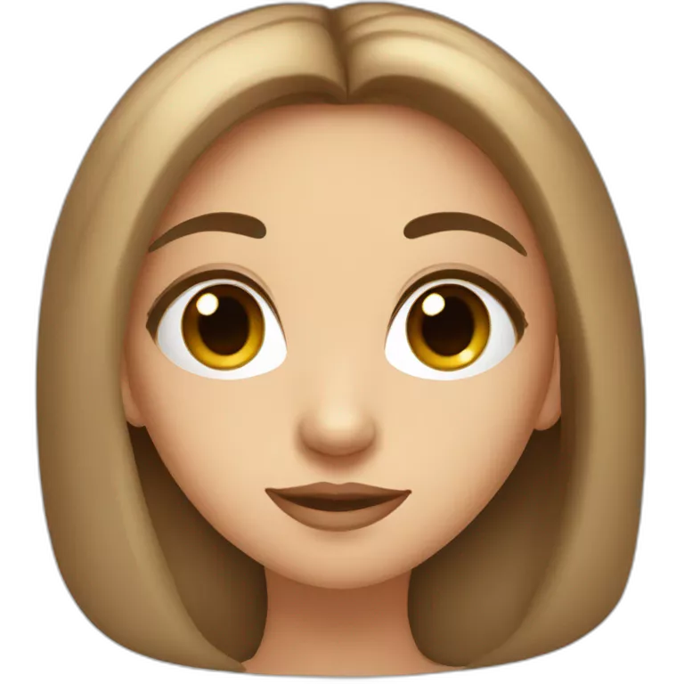 A humanoid girl with big brown eyes with long eyelashes, a beautiful small nose, drawn eyebrows, a full mouth, and long brown hair.