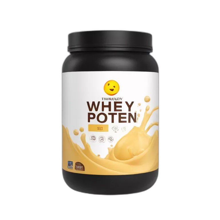 Whey protein with logo on it and ingredients