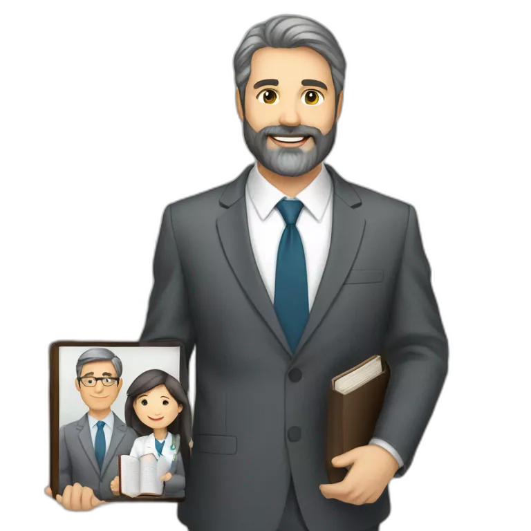 husband caucasian age 55 dark gray hair trimmed beard wearing business suit holding bible, wife asian age 55 dark hair nurse uniform, no children