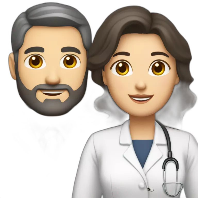 husband caucasian age 55 dark hair trimmed beard wearing business suit holding bible, wife asian age 55 dark hair nurse uniform, no children