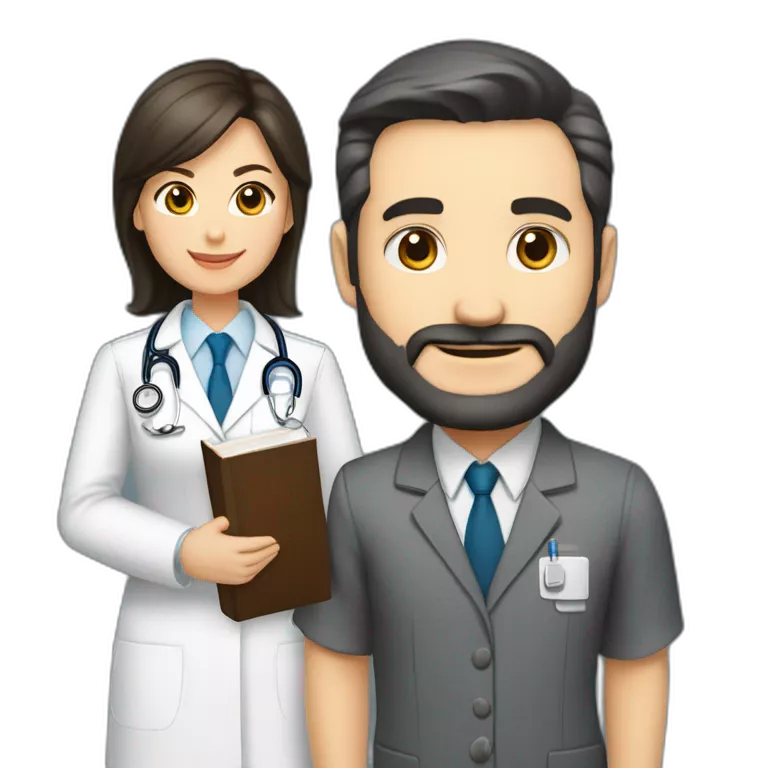 husband caucasian age 55 dark hair trimmed beard wearing business suit holding bible, wife asian age 55 dark hair nurse uniform, no children