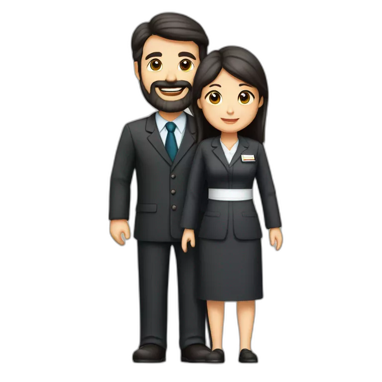 husband middle age trimmed beard dark business suit and open bible, with wife asian age 55 dark hair nurse uniform nurse caphusband executive caucasi