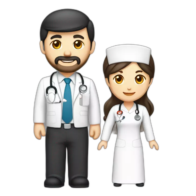 husband executive caucasian middle age trimmed beard business suit and open bible, with wife asian age 55 dark hair nurse uniform nurse cap