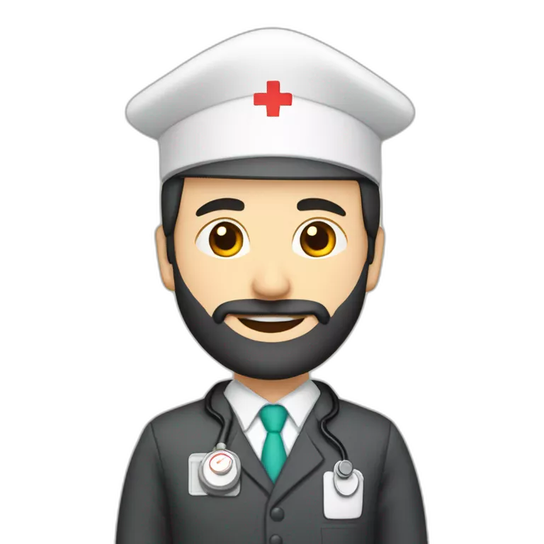 husband middle age trimmed beard dark business suit, with wife asian age 55 dark hair nurse uniform nurse cap