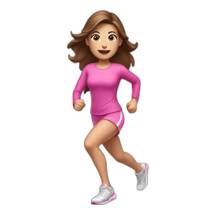 running white skin woman, brown hair, pink clothes