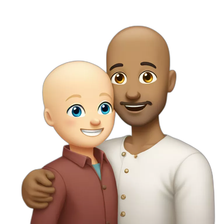 Hungarian 50s blond blue eyes bald man hugs African bald 50s man