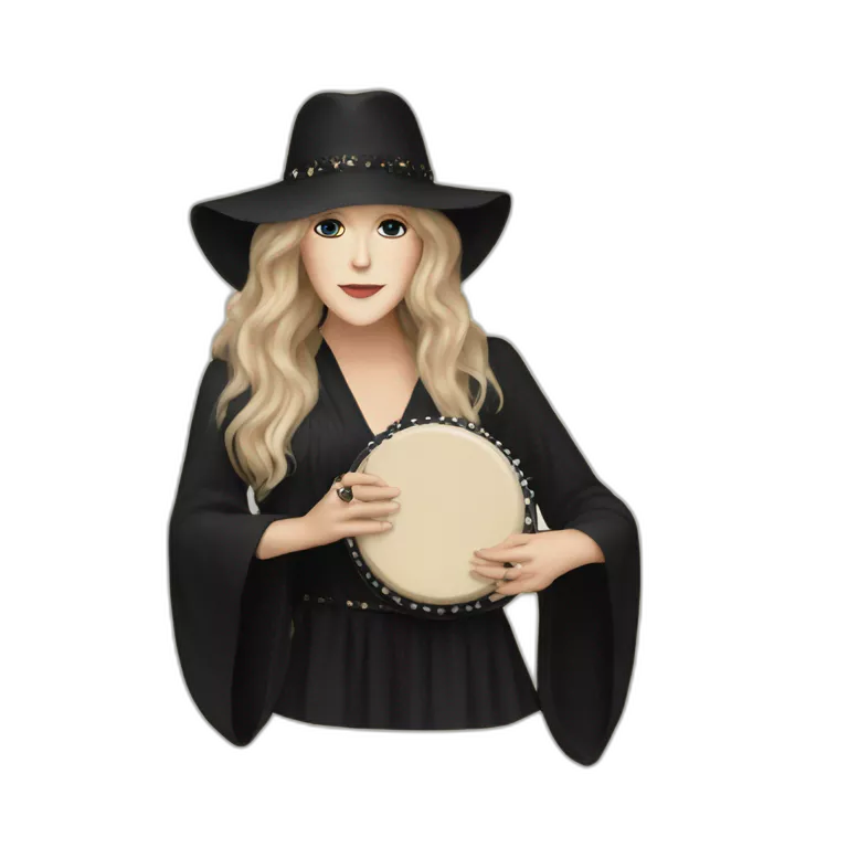 Stevie nicks in black holding a tambourine