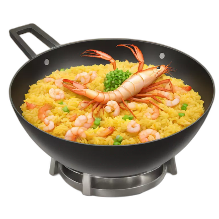 shrimp making fried rice in a wok