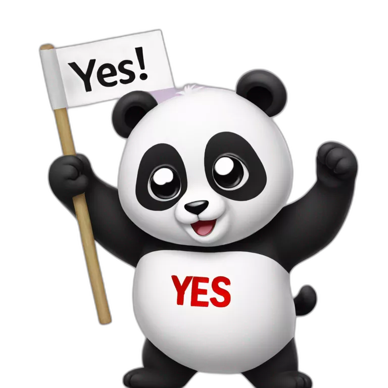 Panda holding a sign that says YES