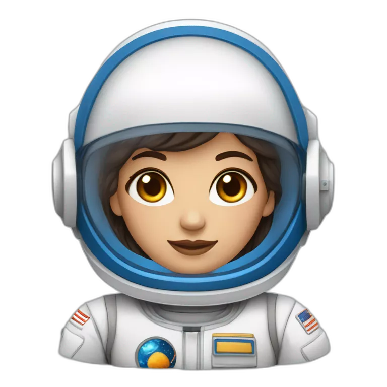 Astronauta mujer de tez morena, ojos  y cabello marrón con uniforme blanco con azul