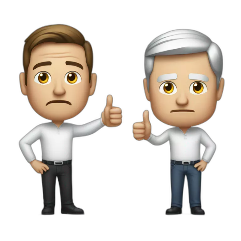 Unhappy Tim Cook and unhappy Elon Musk giving thumbs down