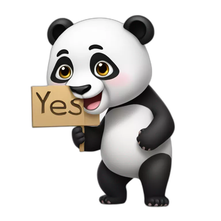 Panda holding a sign that says YES
