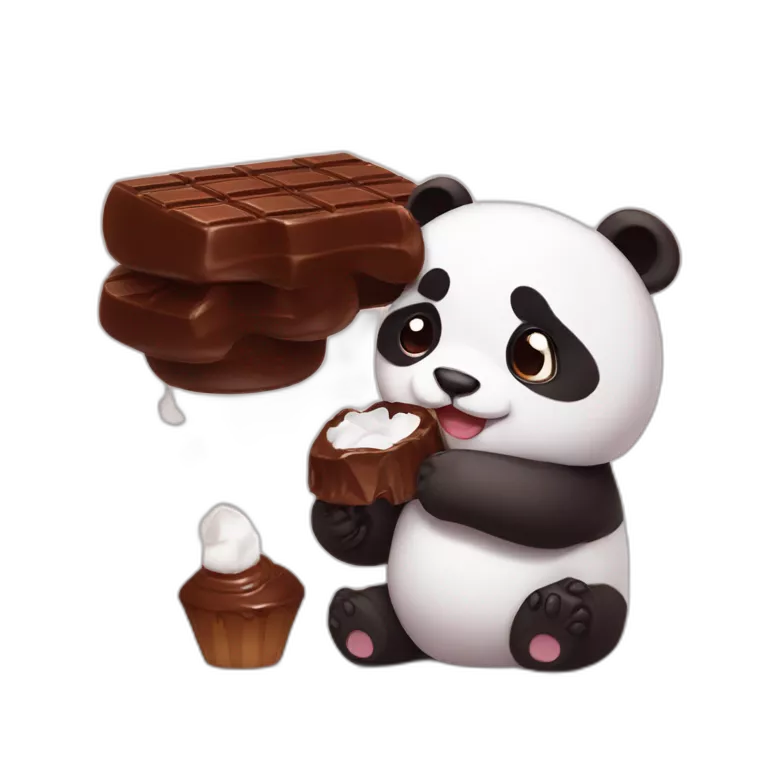 Cute marshmallow eating chocolate with cute panda