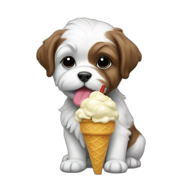 Shitzu puppy eating ice cream